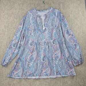 Bohemian Tunic Top 5XL Multicolor 100% Polyester Paisley Pattern Long Sleeves